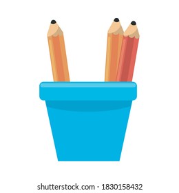 pencil holders school supplies icons vector illustration design