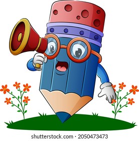 The pencil is holding the loudspeaker of illustration