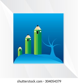 pencil with home concept vector illustration 