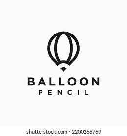 pencil with hot air balloon logo icon vector illustration template