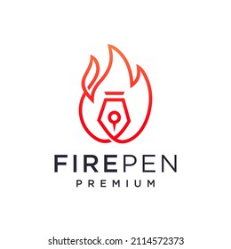 Pencil hot fire pen torch education sport icon line outline logo design