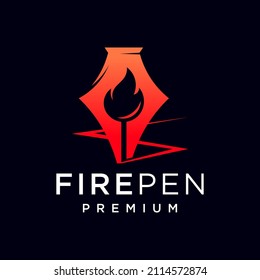 Lápiz de fuego caliente pluma antorcha educación icono deporte espacio negativo diseño logotipo