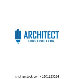Pencil and hotel logo design vector for architecture construction logo