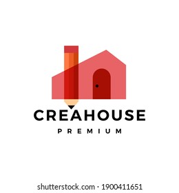 pencil house creative flat logo vector icon illustration