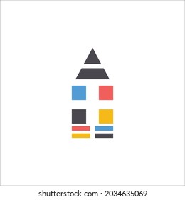 Diseño del logo de la casa de lápiz. Fácil de cambiar de color.