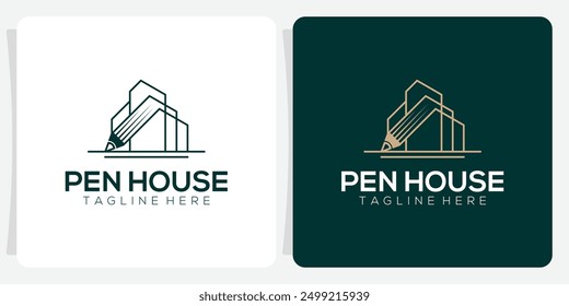 Pencil house logo template, modern simple creative line icon
