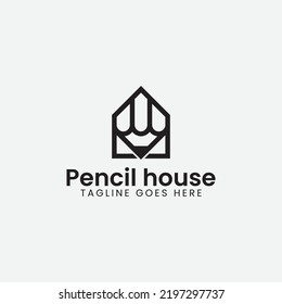 Pencil, house minimal logo icon simple and clean 