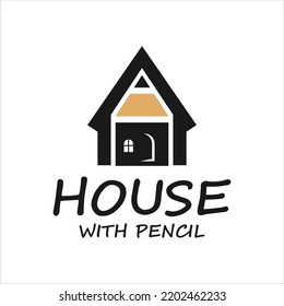 Pencil and House for Study at Home logo design inspiration.