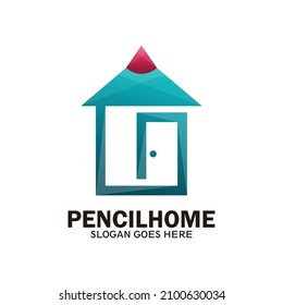 Pencil house template logo, art house symbol, creative or smart