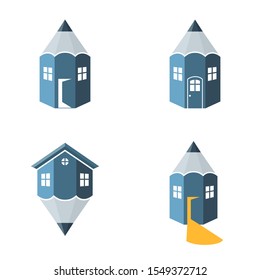 Pencil houses. Concept for education, architecture, construction, art, interior design, realtor, smart city and more