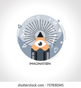 Pencil with human eye. imagination concept - vector illustration