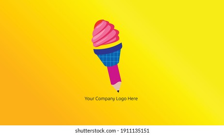 Pencil with ice cream concept, ice cream pencil logo, pencil logo, stationery logo, education logo