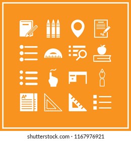 pencil icon. 16 pencil vector set. place point, crayons, list and book and apple icons for web and design about pencil theme