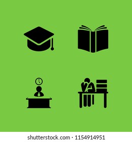 pencil icon. 4 pencil set with desk and school vector icons for web and mobile app