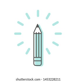 Pencil icon with abstract rays on white background. Concept of creativity, art, solution, idea. Vector illustration, flat design