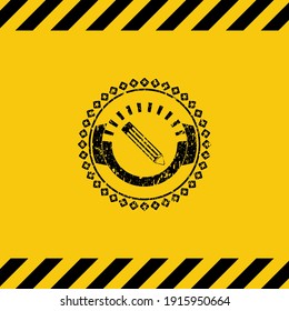 pencil icon black grunge emblem, yellow warning sign. Vector Illustration. Detailed. 