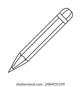 The pencil icon. The black outline of the pencil. A subject for writing and drawing. Vector illustration isolated on a white background for design and web.