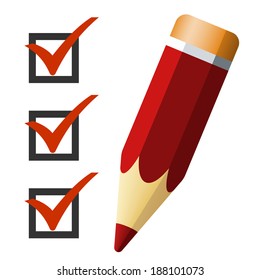 Pencil icon with checklist isolated on white background, vector illustration