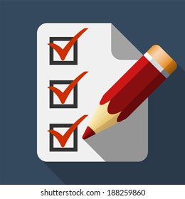 Pencil icon and checklist with long shadow