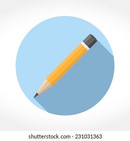 Pencil icon in circle, flat design with long shadow, vector eps10 illustration