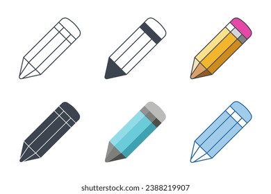 Colección de iconos de lápiz con estilos diferentes. Icono de lápiz ilustración vectorial aislada en fondo blanco