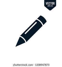 Pencil icon collection in glyph flat style, solid color