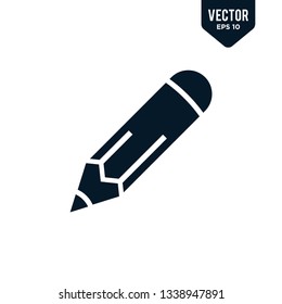 Pencil icon collection in glyph flat style, solid color