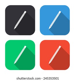 pencil icon - colored illustration (gray, blue, green, red) with long shadow