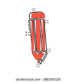 Pencil icon in comic style. Pen cartoon vector illustration on white isolated background. Drawing splash effect business concept.