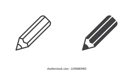 Un icono de lápiz. Línea de lápiz de cartón y versión de glifo, contorno y signo vectorial relleno. pictograma lineal y completo. Símbolo, ilustración del logotipo. Conjunto de iconos de estilo diferente