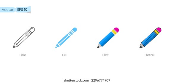 Pencil icon in different style vector illustration. pencil vector icon designed in filled, outline, line and stroke, flat style can be used for web, mobile, ui