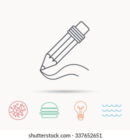 Pencil icon. Drawing tool sign. Study equipment. 