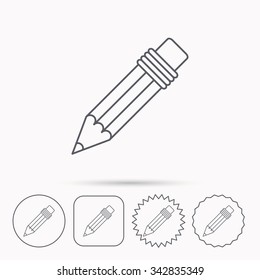 Pencil icon. Drawing tool sign. Linear circle, square and star buttons with icons.