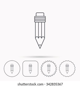 Pencil icon. Drawing tool sign. Linear circle, square and star buttons with icons.