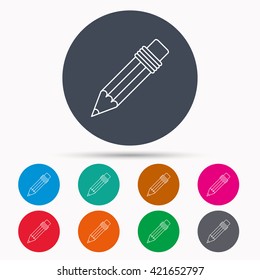 Pencil icon. Drawing tool sign. Icons in colour circle buttons. Vector