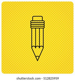 Pencil icon. Drawing tool sign. Linear icon on orange background. Vector
