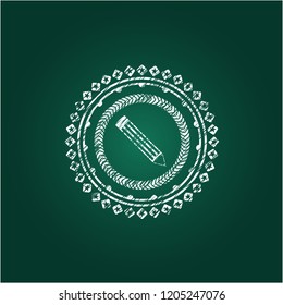 pencil icon drawn chalk emblem, retro style, chalk or chalkboard texture