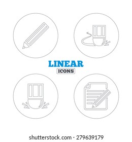 Pencil icon. Edit document file. Eraser sign. Correct drawing symbol. Linear outline web icons. Vector