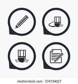 Pencil icon. Edit document file. Eraser sign. Correct drawing symbol. Flat icon pointers.
