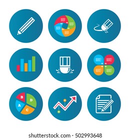 Pencil icon. Edit document file. Eraser sign.