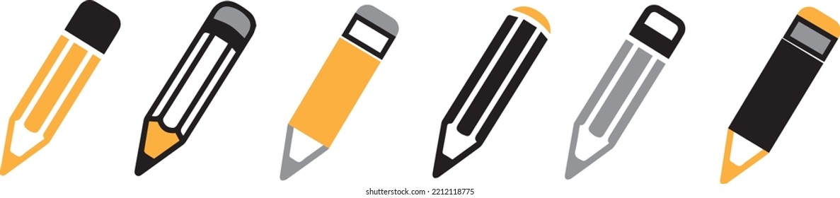 Bleistift-Symbol. Eraser Pen Flat und Outline Design und zurück zur Schule Konzept auf weißem Hintergrund.