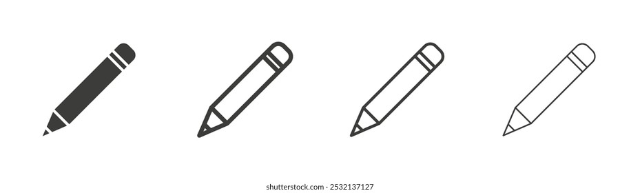 Pencil icon in fill and three stroke sizes