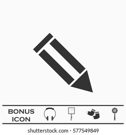 Pencil icon flat. Black pictogram on white background. Vector illustration symbol and bonus button