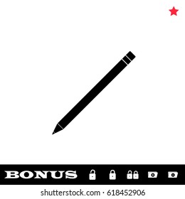 Pencil icon flat. Black pictogram on white background. Vector illustration symbol and bonus button open and closed lock, folder, star