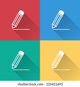 pencil icon , flat design on 4 color background