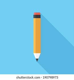 Pencil icon. Flat design style modern vector illustration. Isolated on stylish color background. Flat long shadow icon. Elements in flat design.