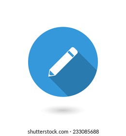 Pencil icon. Flat design style modern vector illustration. Isolated on white color background. Flat long shadow icon. Elements in flat design