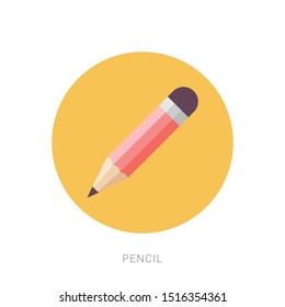 Pencil icon in flat design. Vector illustration. Pencil on white background. Yellow theme concept