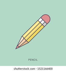 Pencil icon in flat design. Vector illustration. Pencil on white background. solid color with outline concept.