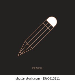 Pencil icon in flat design. Vector illustration. Pencil on brown background